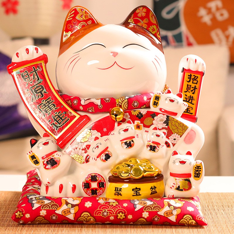 摇手猫摆件开业大号店铺收银台家居客厅礼品自动招手发财猫 三维工匠 十一寸金运聚宝盆棉布垫(摇手猫)棉布垫猫高清大图