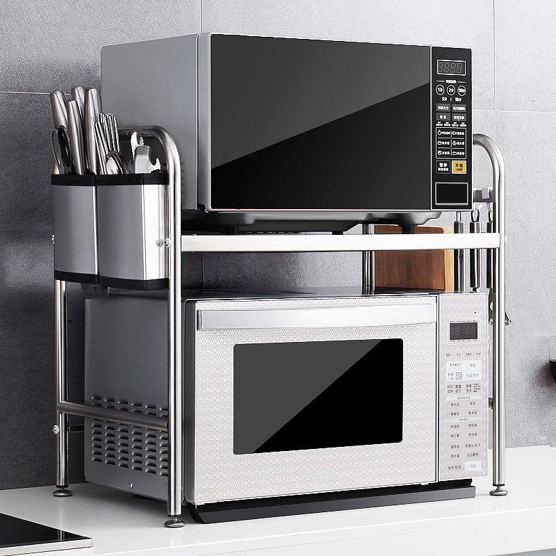 不锈钢厨房置物架双层桌面微波炉架子 台面2层电饭锅烤箱收纳二层图片