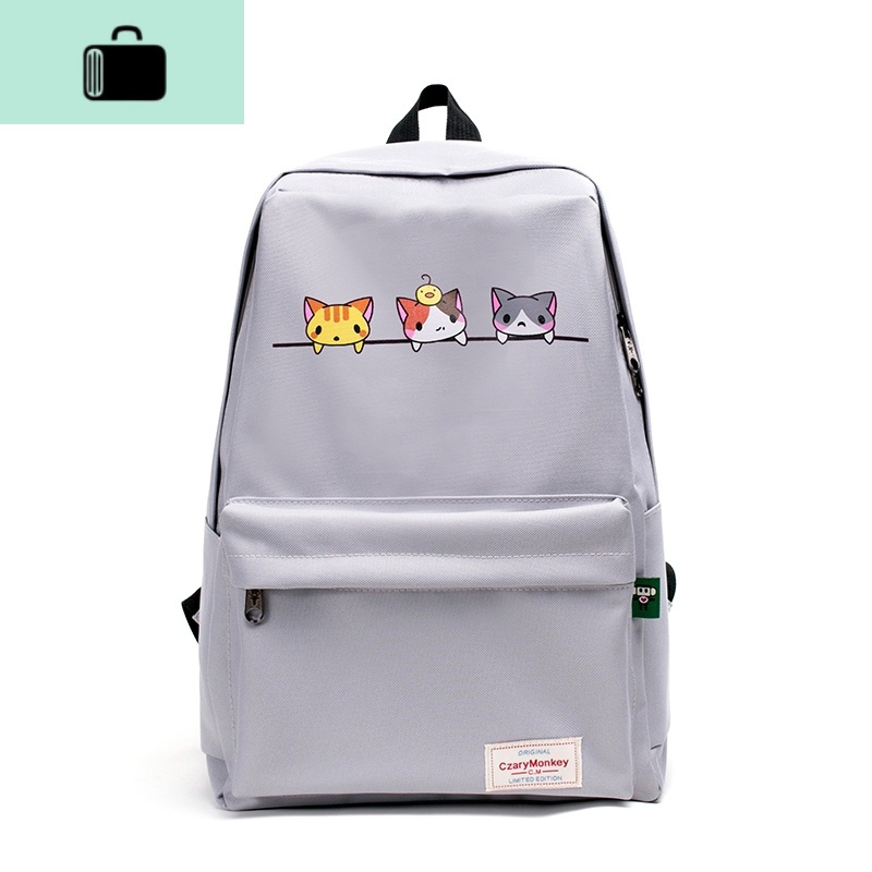 简约小猫印花背包帆布包韩版双肩包女高中小学生书包新款小猫双背new