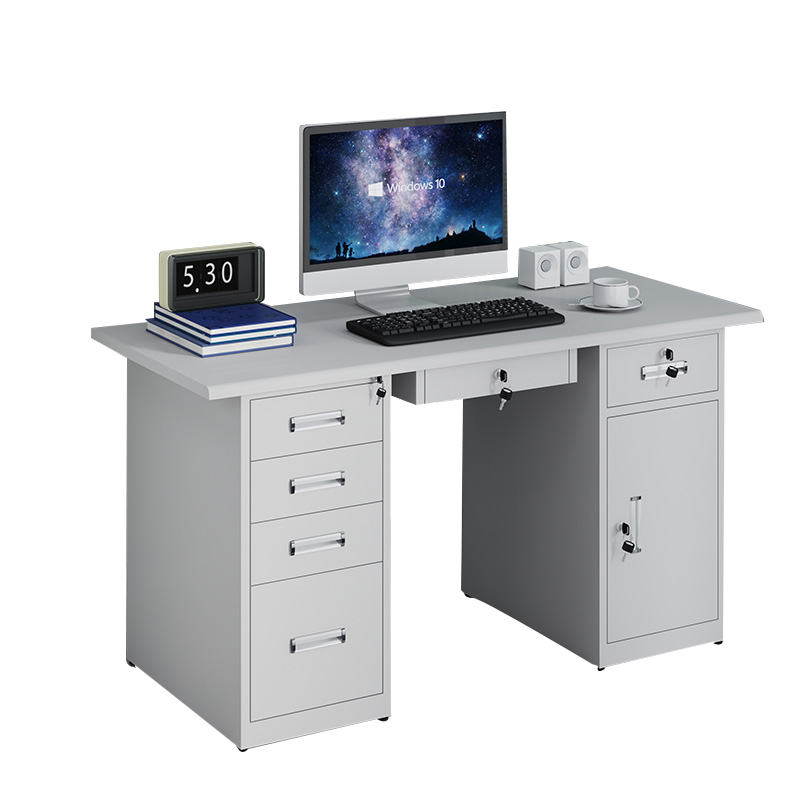 东升顺钢制桌子办公桌铁皮桌电脑桌五斗一抽一门1.6m高清大图