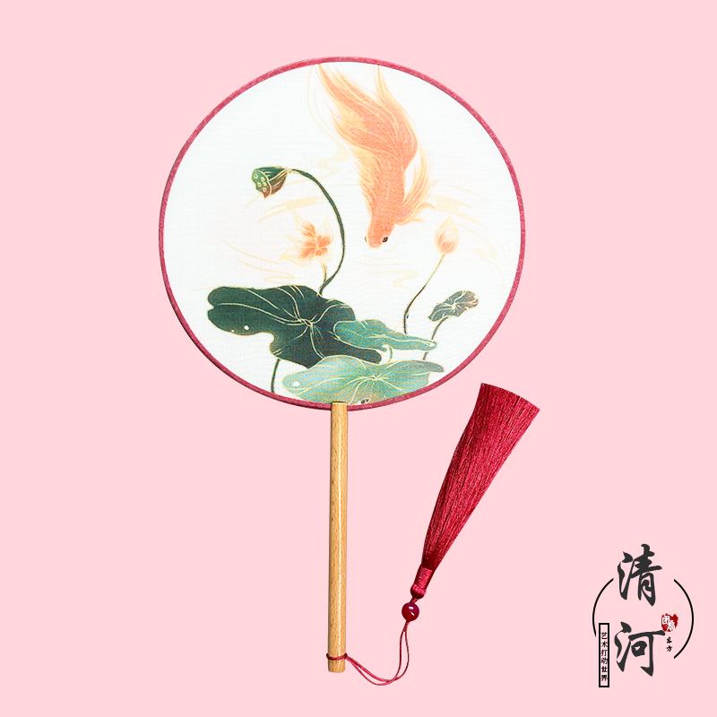 古风圆扇子中国风古典女汉服芒种舞蹈扇半透明长柄团扇异形宫扇子 三维工匠 10号扇面21CM柄长15CM高清大图