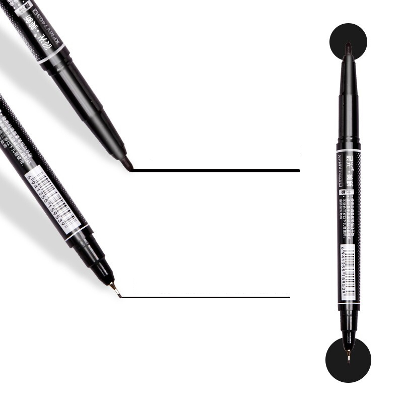 晨光美新小双头记号笔XPMV7403黑色细头1.0mm,极细头0.5mm12支/盒