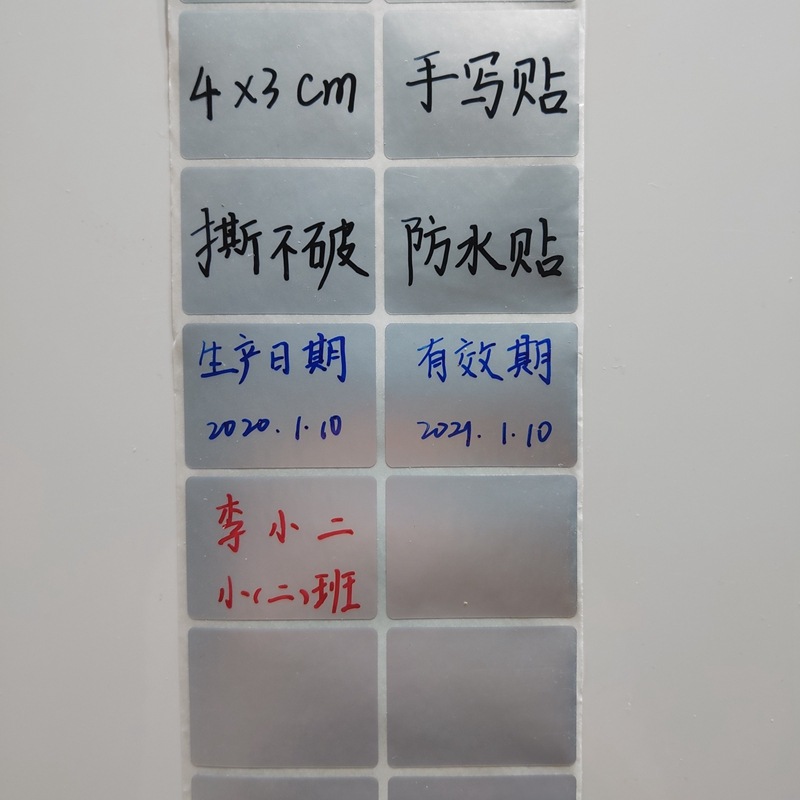 姓名便利手写贴纸化妆品贴小条标记调味料记号贴分类亚银防水|银色10*10cm*80贴送黑红蓝笔各一支