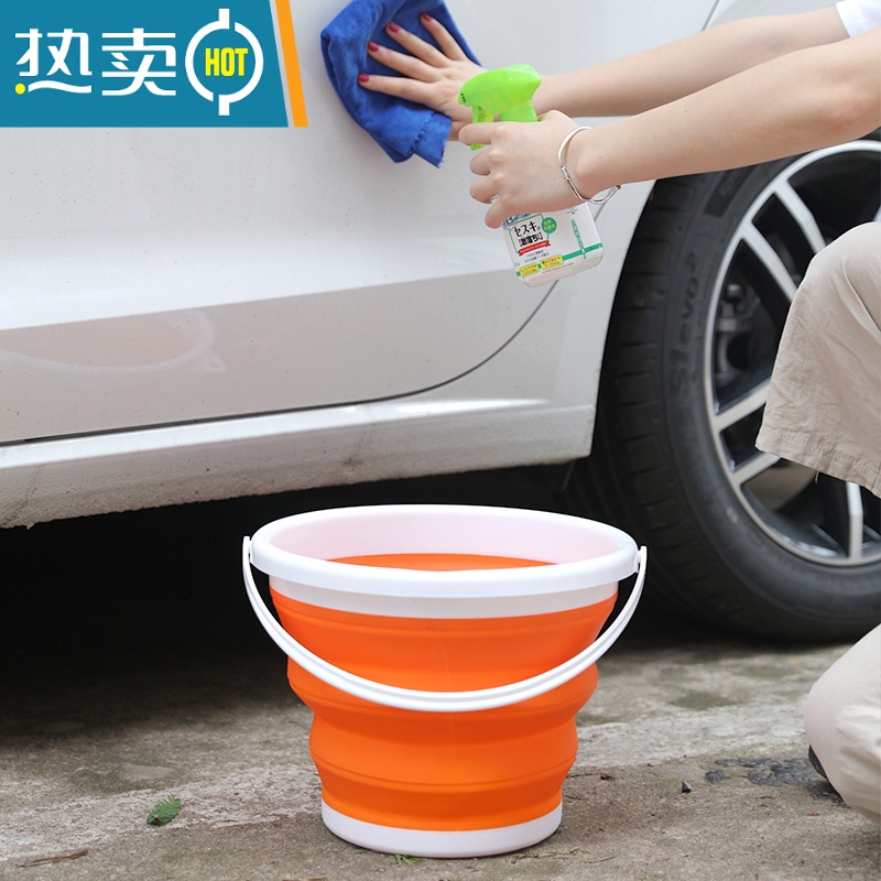 敬平可折叠水桶加厚耐用手提家用大容量桶便携户外钓鱼小桶洗车塑料桶 大号[绿色]送挂钩1个高清大图