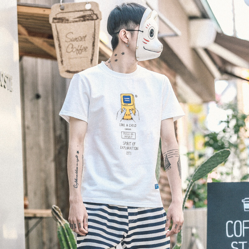 东京衣柜男装夏季游戏机印花短袖T恤情侣潮流衣服半袖体恤上衣男白色
