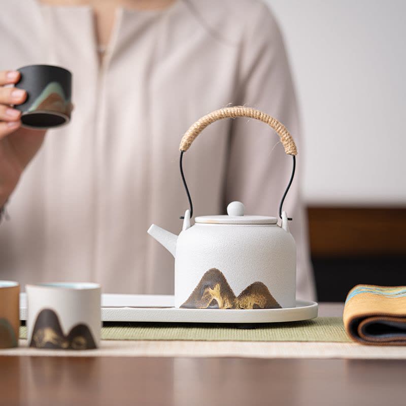 苏氏陶瓷(SUSHI CERAMICS)手绘釉画彩千里江山四色杯温茶套装干泡盘雅白文创伴手礼套组图片