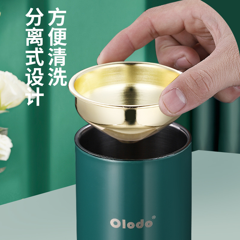 欧乐多(Olodo)不锈钢烟灰缸带盖车载烟灰防飞灰沙漏斗烟缸办公室酒店商用烟盅 [本色银/无烟扣]双层不锈钢高清大图