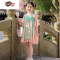 绿彩虹光汉服女童夏季薄款短袖中国风改良版女孩连衣裙儿童古装襦裙小童夏裙子