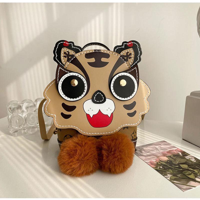 棕色材料包单肩斜挎双肩款diy手工编织包包女卡通小老虎双肩包单肩斜