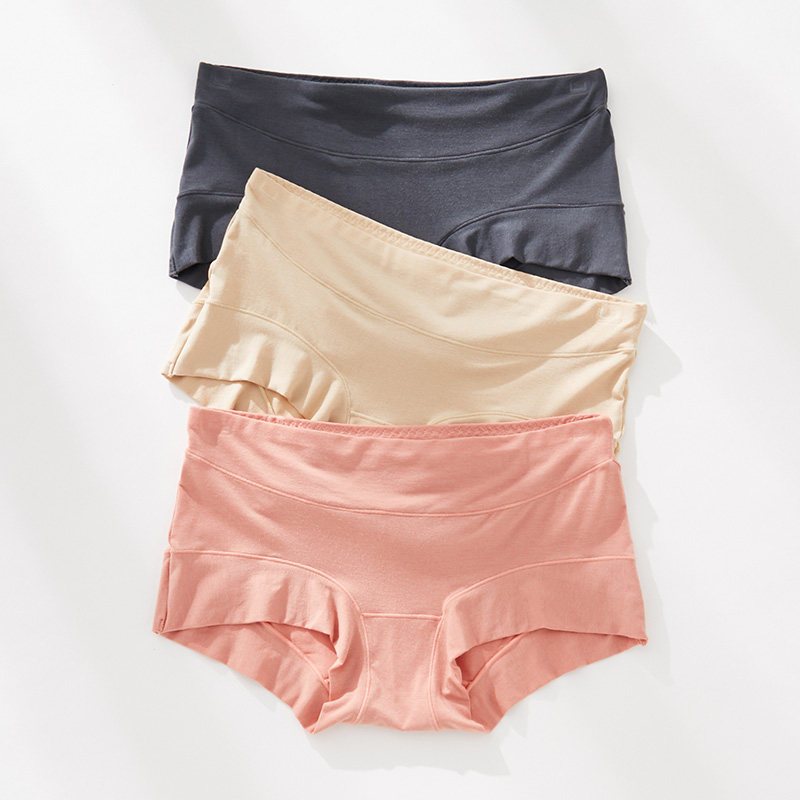 3条女士内裤女中腰提臀舒适平角裤头透气冰丝感短裤薄
