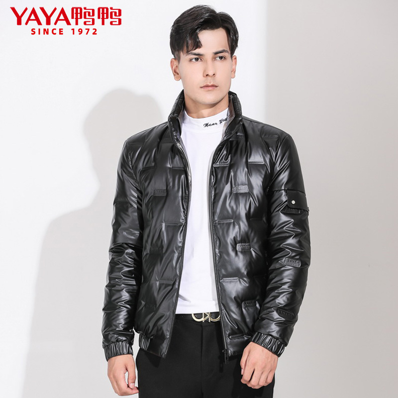 鸭鸭(yaya)冬季新款男士短款亮面立领款式时尚韩版潮流羽绒服外套男