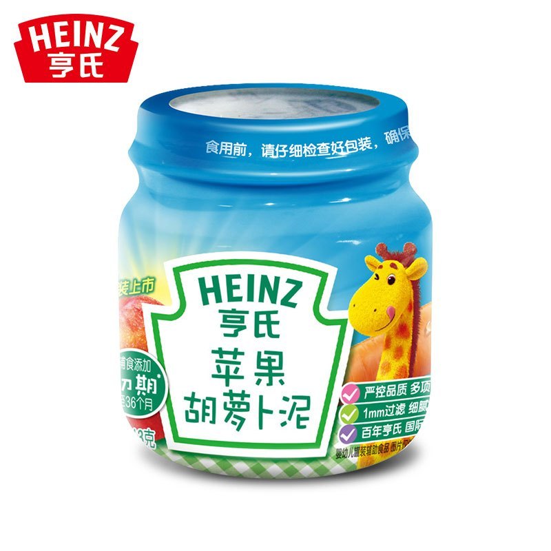 Heinz/亨氏苹果胡萝卜泥113g 适用辅食添加初期以上至36个月 婴儿辅食泥宝宝佐餐泥蔬菜泥果泥