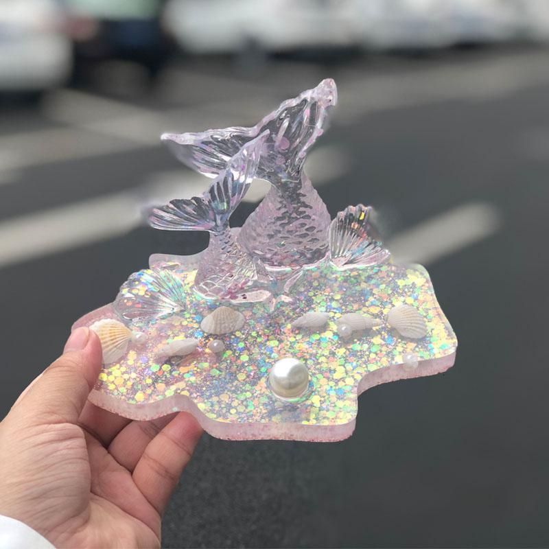 火豹滴胶成品diy手机支架情侣车载摆件桌面摆件手工制作粉色双鱼尾