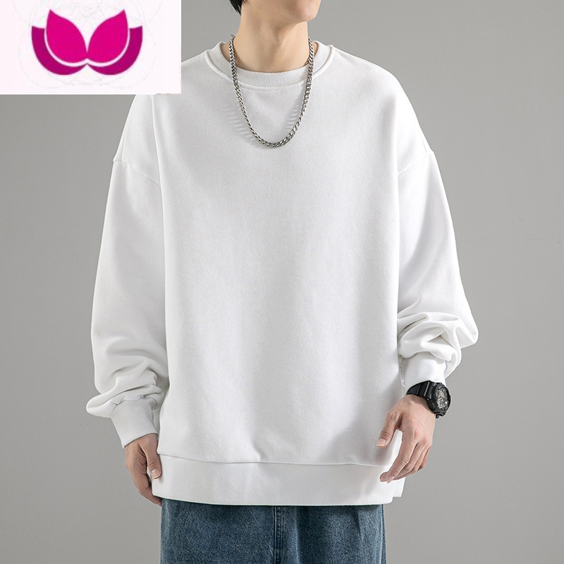 七斓480g春季卫衣男2023新款黑色圆领美式潮牌打底衫上衣外套