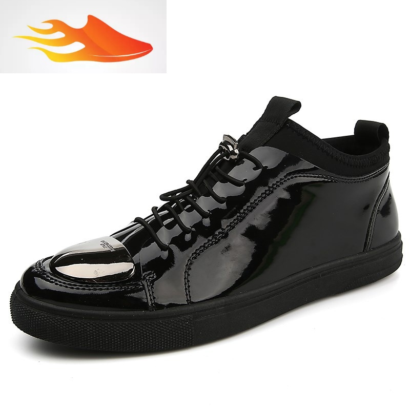 basket春季加绒鞋子男潮鞋百搭韩版红男鞋皮鞋休闲鞋男士冬天漆皮棉鞋