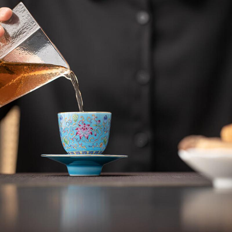 苏氏陶瓷(SUSHI CERAMICS) J1059 珐琅彩缠 莲枝品茗杯 60ml (单位:个) 蓝色高清大图