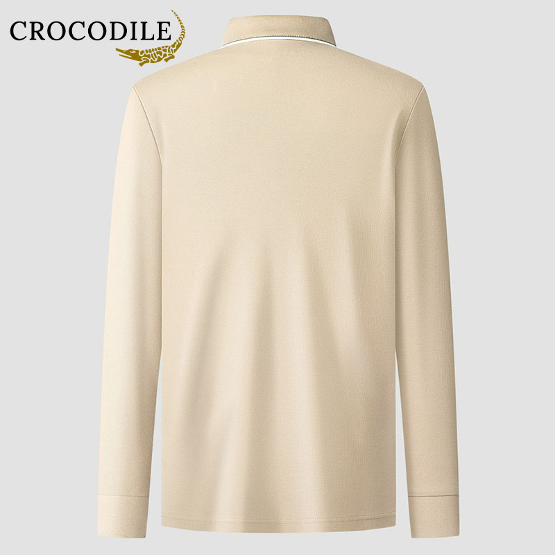 鳄鱼恤CROCODILE 秋冬商务全棉舒适长袖男POLO衫T恤高清大图