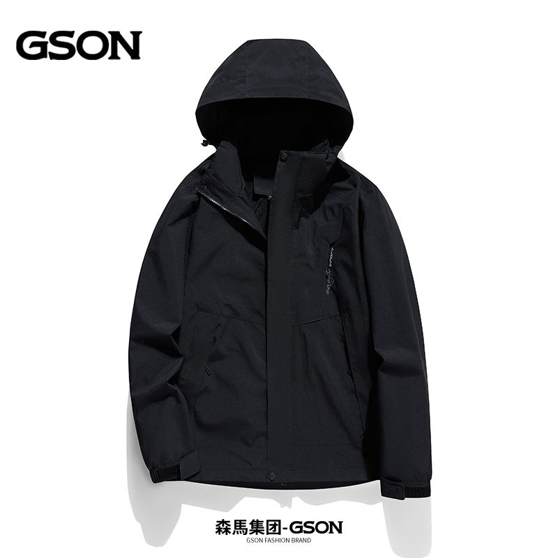 冲锋衣男女情侣三合一可拆卸登山服春秋冬季加绒外套_290 5XL 男款-黑色【春秋单款】