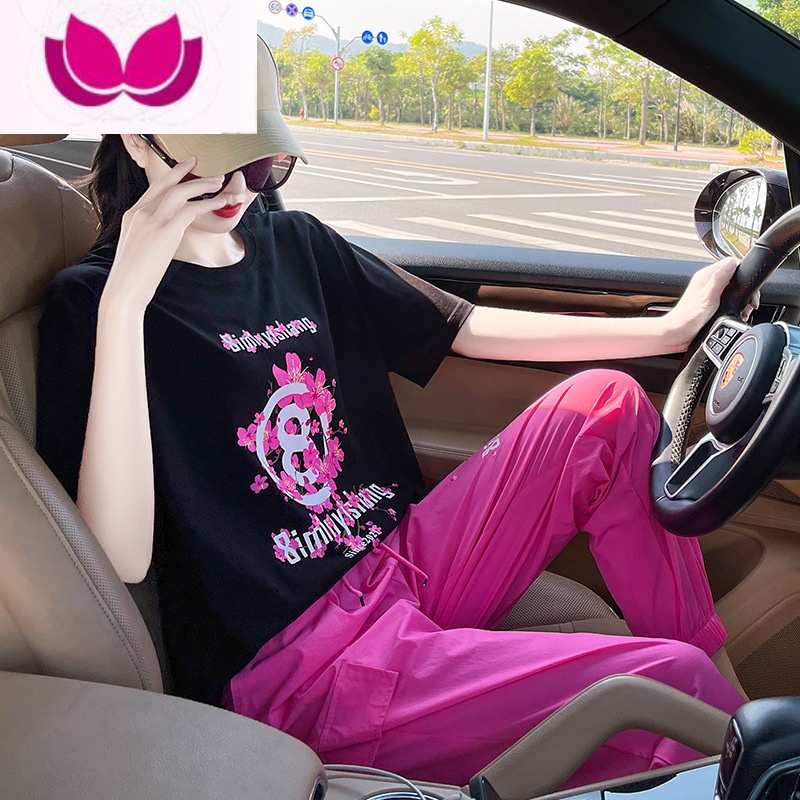 七斓运动服套装女夏季薄2023新款网红宽松高端洋气休闲减龄短袖套高清大图