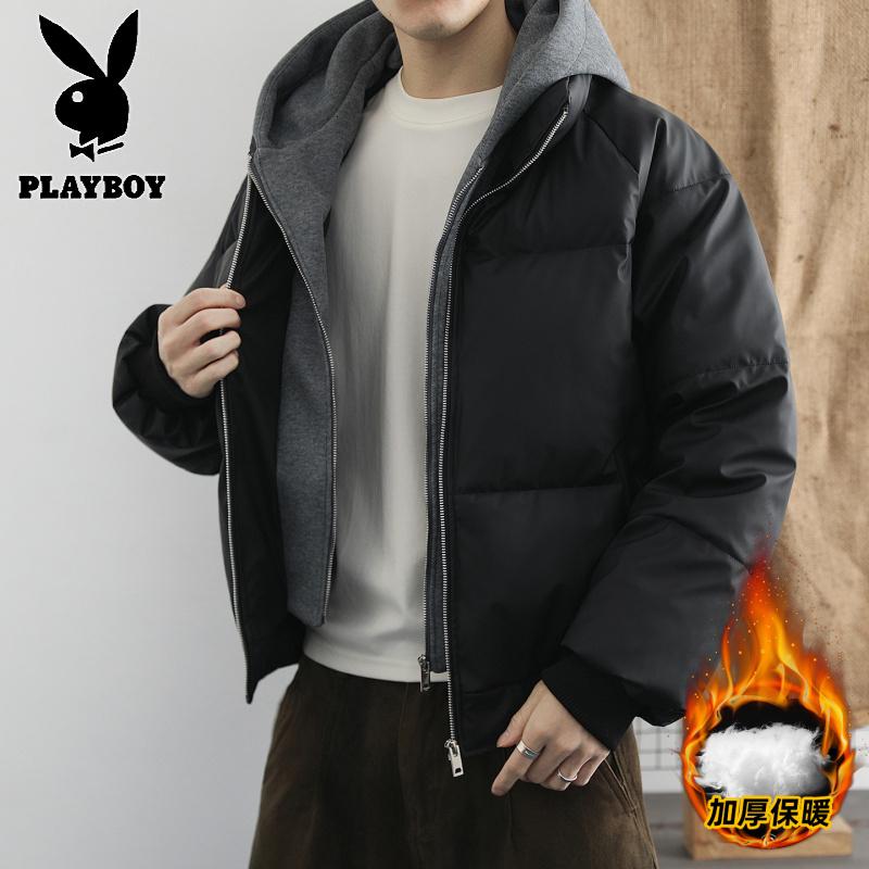 花花公子新款高品质秋冬青少年加厚PU棉衣男港风假两件棉服_275高清大图