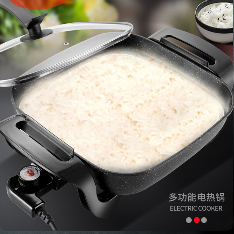 多功能家用电热锅8L双管麦饭石黑长方形电炒锅韩式电火锅不粘锅