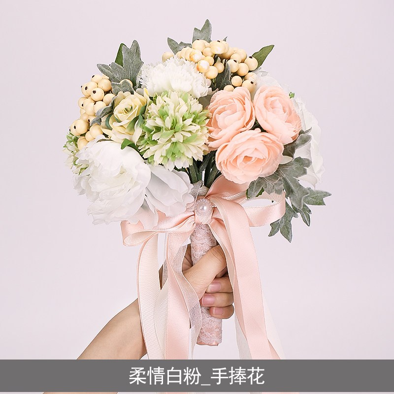 创意时尚婚庆新娘手捧花结婚仿真玫瑰手工花球婚纱照道具