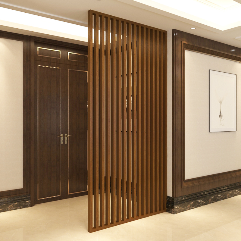 新中式玄关隔断实木屏风 栅栏装饰客厅茶楼酒店 现代简约座屏定制 胡桃木宽120cm*高240cm顶天立地 整装高清大图