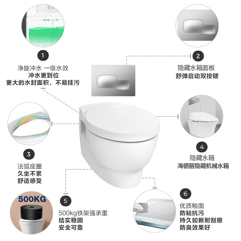 科勒欧芙壁挂马桶隐藏水箱家用挂墙坐式便器小户型24720