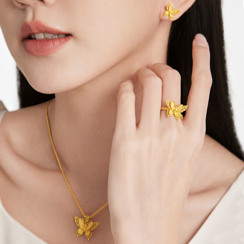 周大福金丝羽蝶蝴蝶黄金戒指女足金首饰生日礼物(工费:560计价)EOF1373高清大图