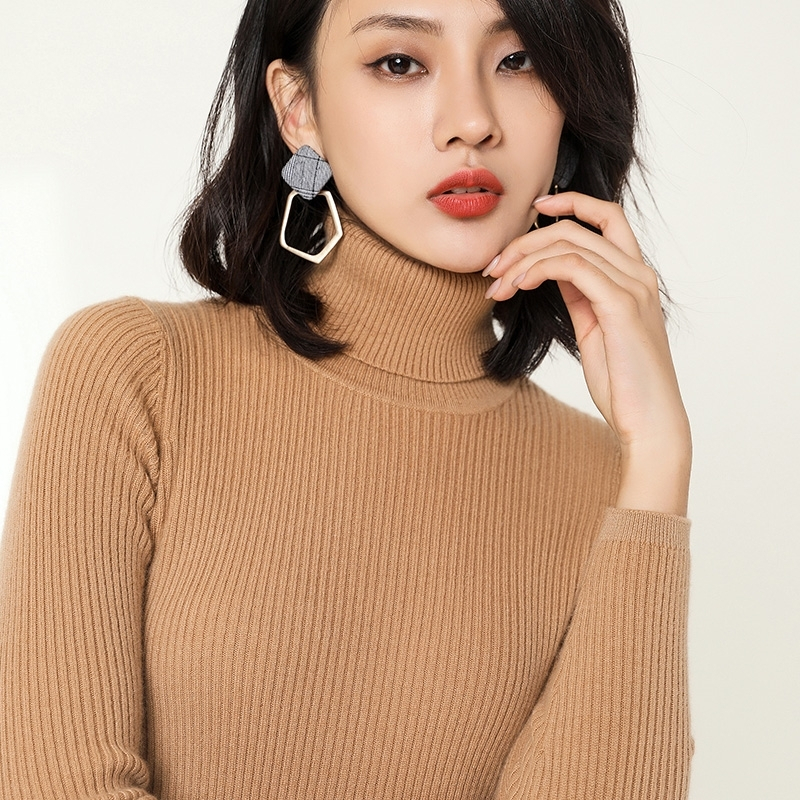 18秋冬新款女士100%纯山羊绒衫修身打底衫高翻领毛衣贴身柔软针织
