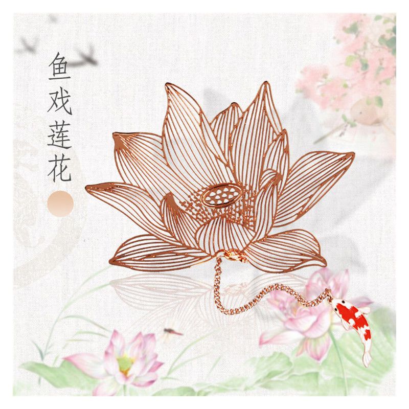 故宫博物馆银杏叶莲花好运锦鲤镂空系列玫瑰金属书签文创意礼物