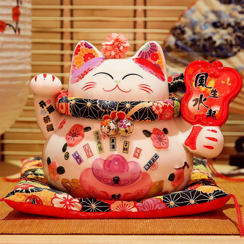 店铺猫小摆件 家居客厅开业礼品日式陶瓷存钱罐发财猫 三维工匠 5寸千客万来猫高清大图
