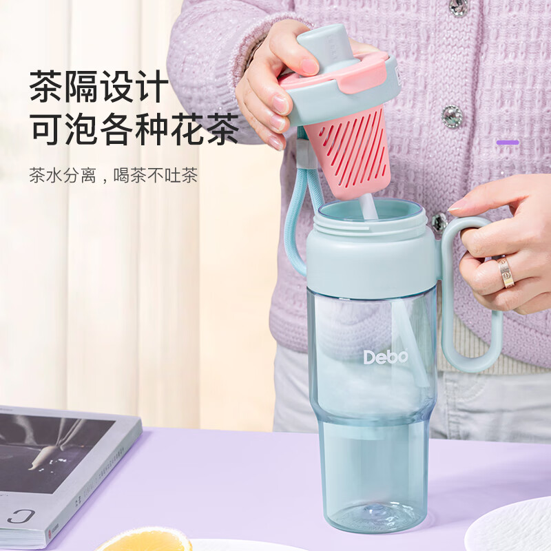 Debo德铂运动水杯Tritan大容量户外便携弹盖健身塑料杯 粉色850mlDEP-906高清大图