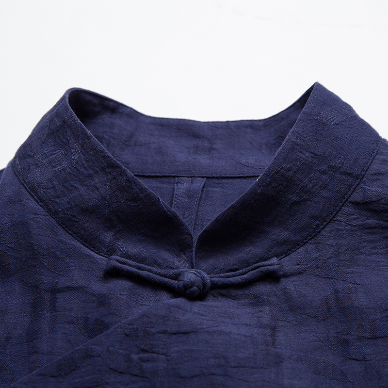 夏季亚麻布禅修茶服中式棉麻唐装改良汉服中国风男装斜襟短袖上衣