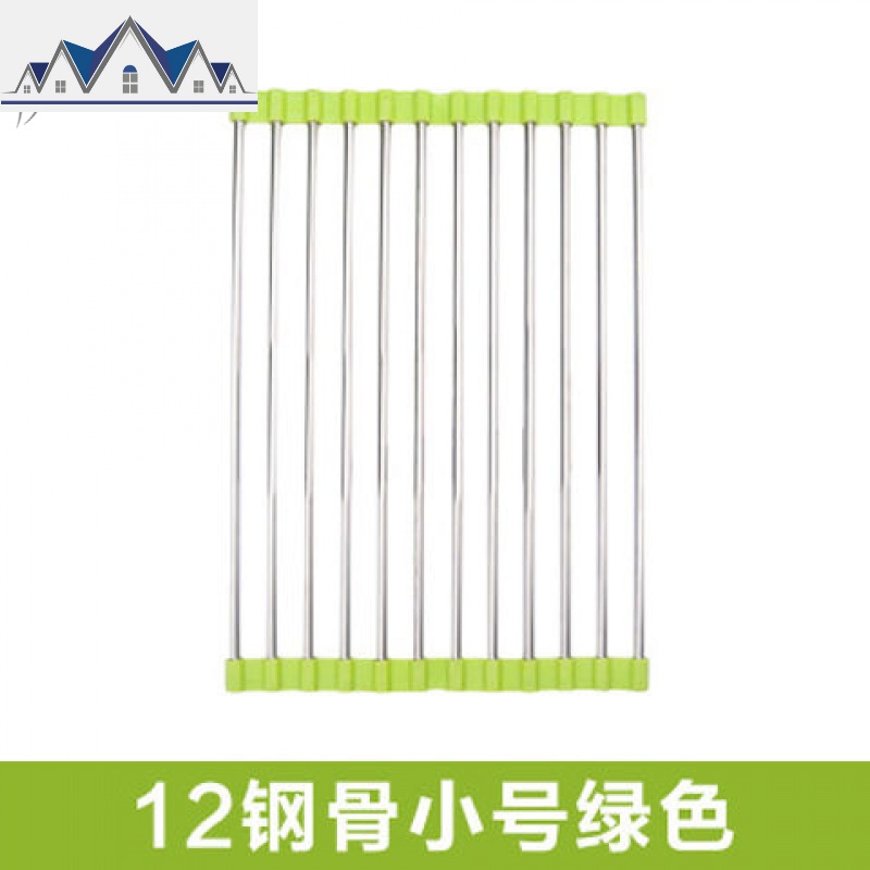 水碗架不锈钢沥水架可折叠厨房水池洗碗碗碟架果收纳架置物架_2_65 绿色20管小号37*38