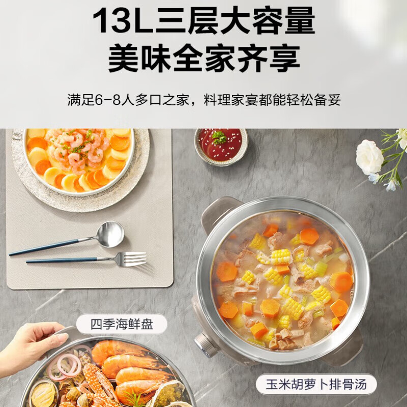 苏泊尔多功能电蒸锅家用大容量智能早餐机智能预约不粘电热锅电火锅 ZN26YK85[可定时]13L高清大图