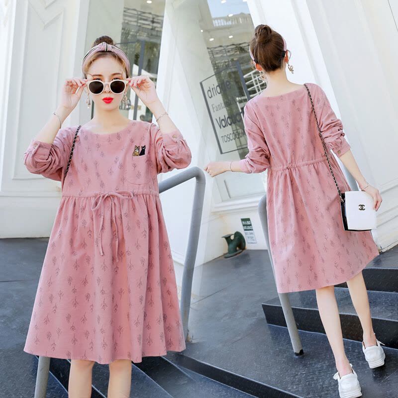 迪鲁奥(DILUAO)孕妇装秋装孕妇裙时尚款2021新款韩版宽松孕妇连衣裙中长款怀孕期上衣图片