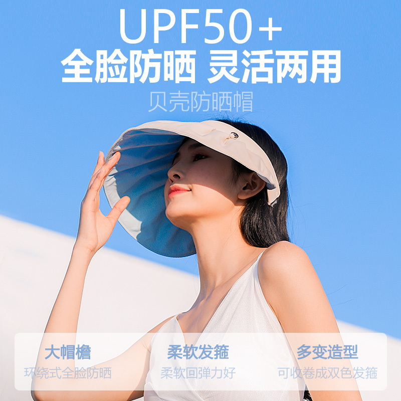 苏宁推荐神火贝壳帽女款夏季防紫外线遮阳防晒帽空顶全遮脸太阳帽子春秋天