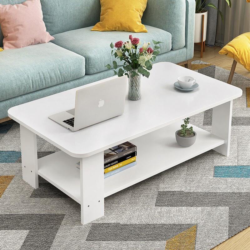 苏宁严选oloey圆角茶几简约现代客厅边几家具储物简易双层木质小茶几