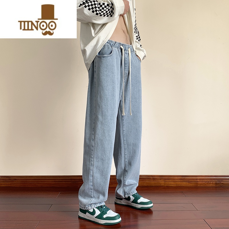 YANXU秋季新款水洗直筒牛仔裤男宽松ins潮流百搭休闲高街潮牌阔腿长裤高清大图