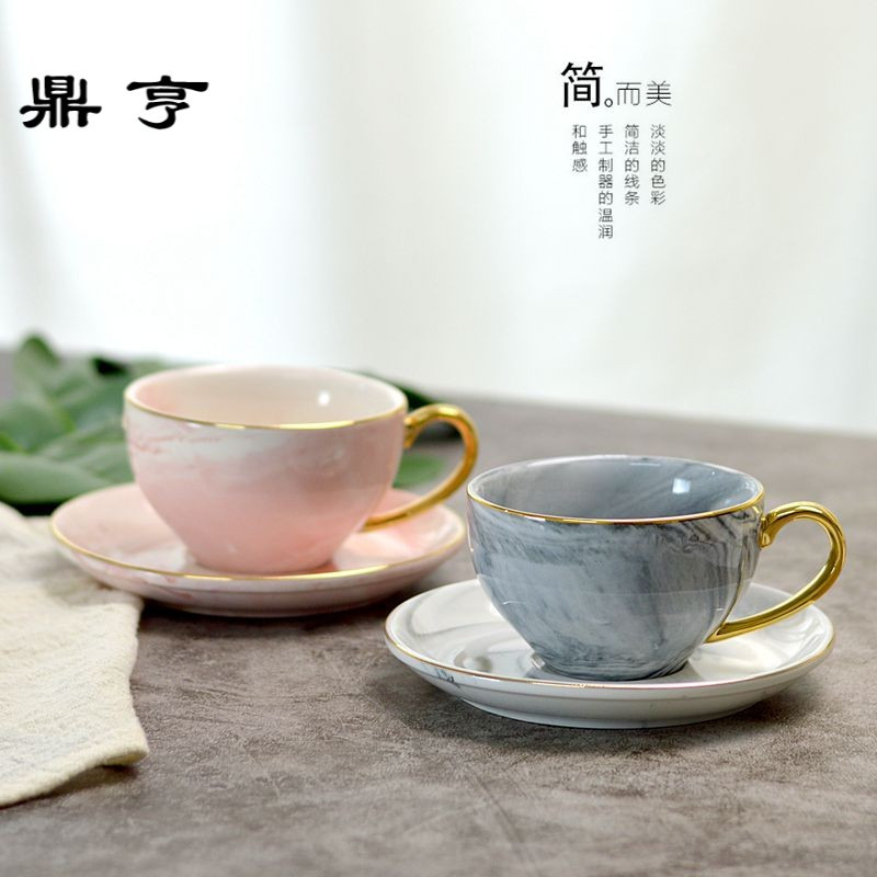 鼎亨北欧简约大理石纹花茶花茶杯 陶瓷咖啡杯碟套装下午茶杯杯子