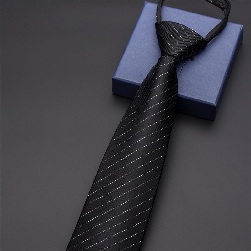 男士商务正装拉链领带新郎结婚蓝色条纹韩版黑色懒人领带一拉的美铂娜