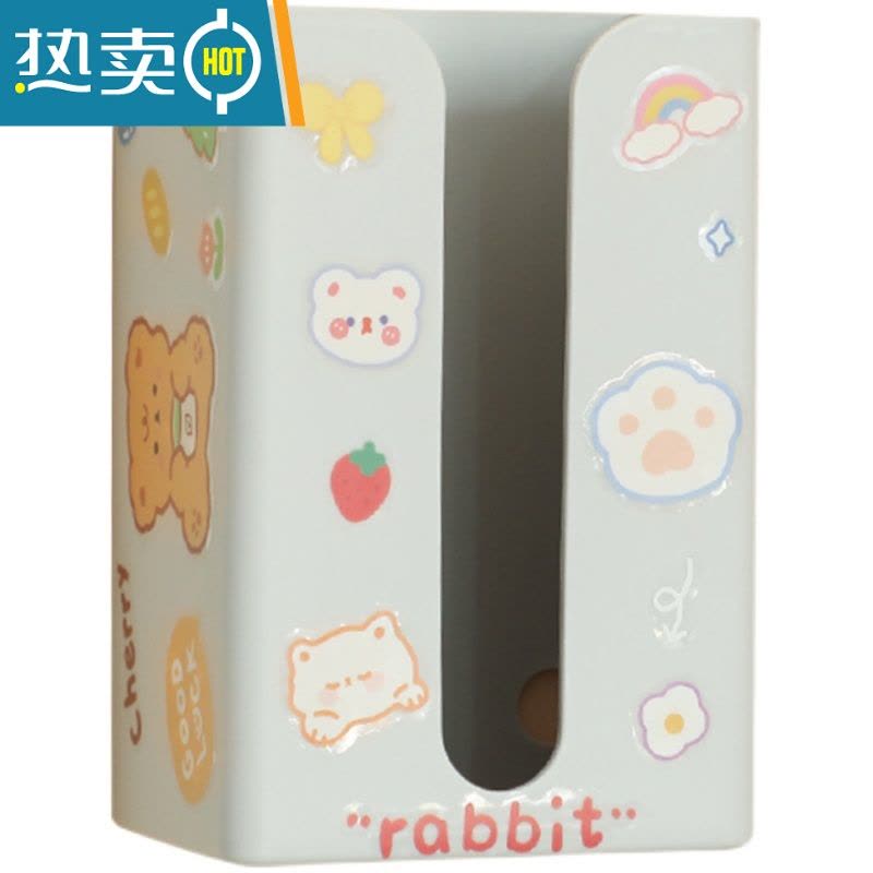 敬平悬挂纸巾盒壁挂式ins风创意宿舍可爱贴免打孔厨房餐巾纸抽纸盒子 [2个装]白色+灰色+3D树脂贴 +可爱贴纸图片