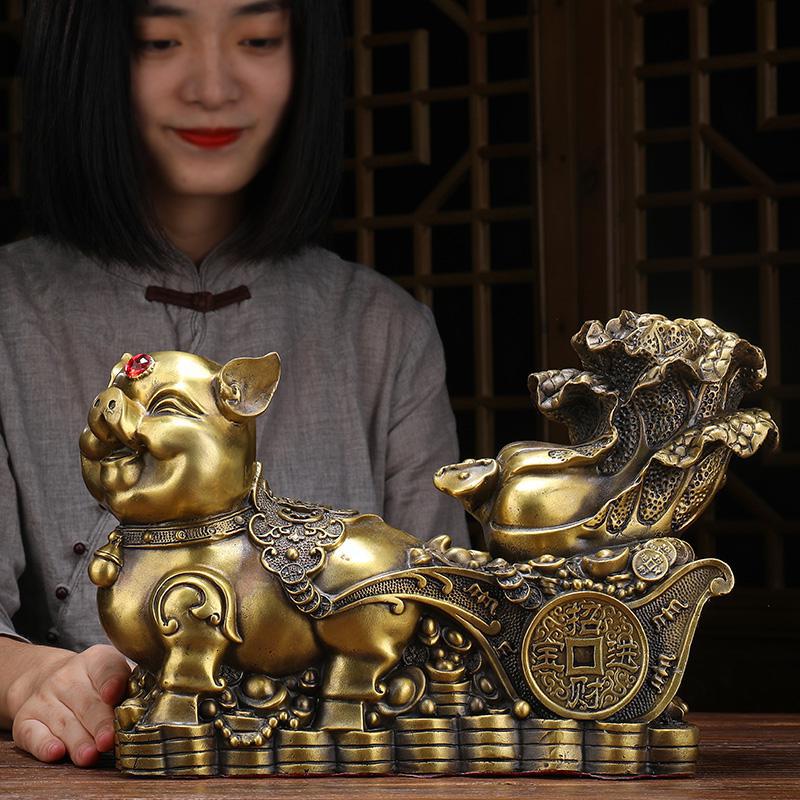 美帮汇铜生肖猪摆件 铜十二生肖猪猪一对家居客厅装饰品高清大图