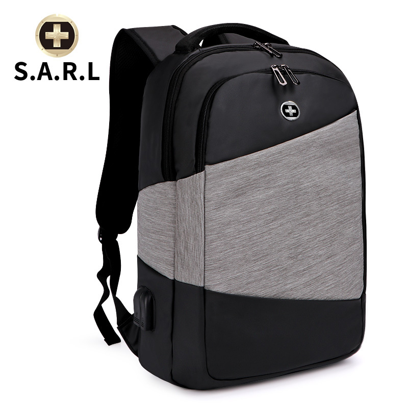 S.A.R.L瑞士双肩电脑包15.6英寸笔记本大学生书包 简约时尚电脑包男女通用SW-57068 灰色