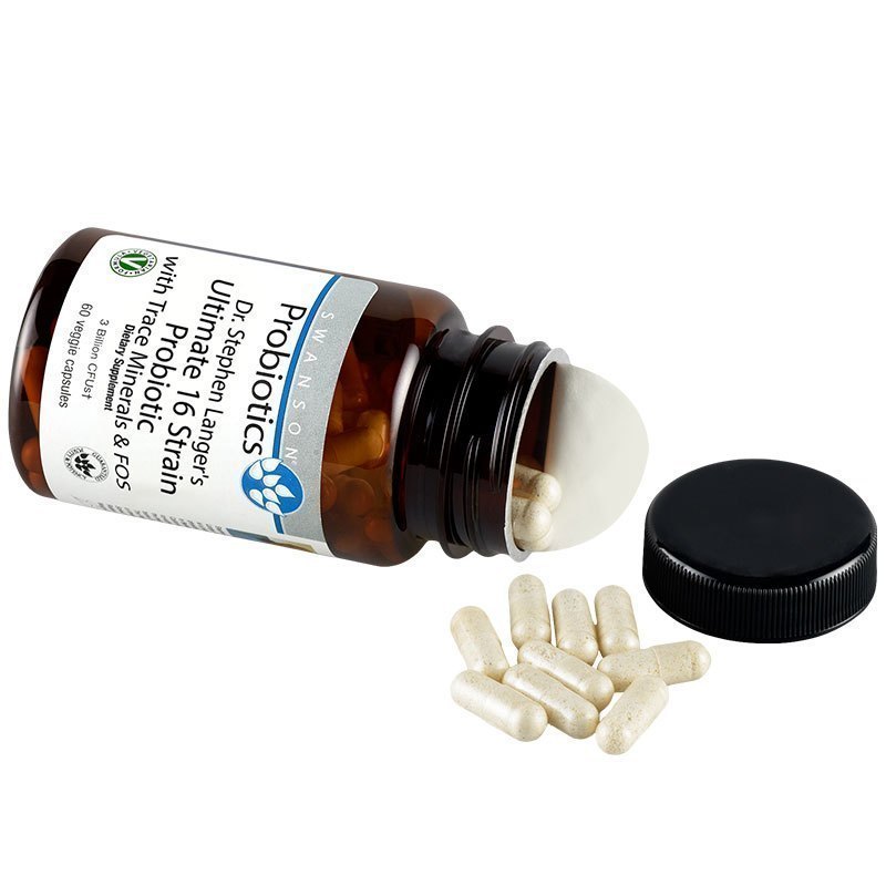 斯旺森(Swanson)16种益生菌含低聚果糖全素胶囊 瓶装60粒/瓶 美国进口保健品膳食营养补充剂单件重20g