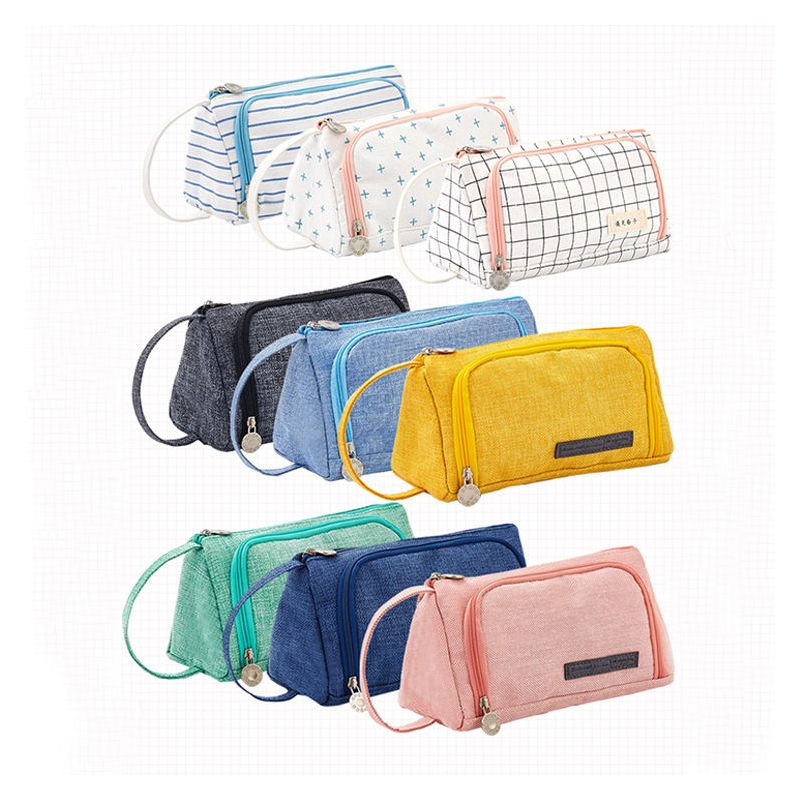 韩版女生笔袋ins大容量文具盒简约初中帆布铅笔盒高中生可爱