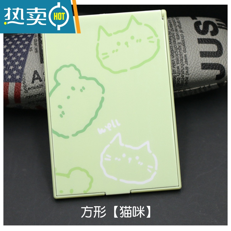 敬平镜子折叠小号日式随身化妆塑料高清镜便携式学生宿舍梳妆单面小镜便携式用镜 方形[猫咪]高清大图