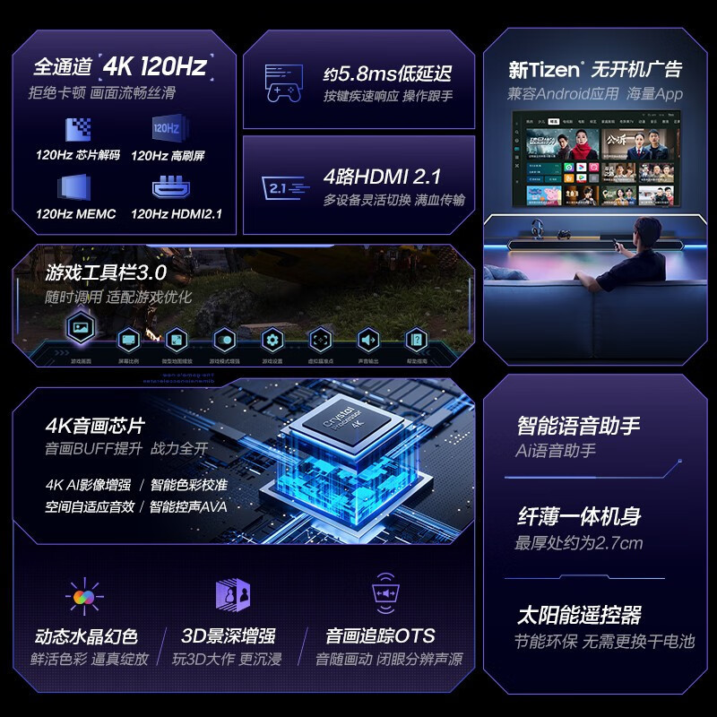 三星(SAMSUNG)UA85ZU9000JXXZ 85英寸玄龙骑士Z9专业游戏客厅平板电视机QLED量子点4K全面屏