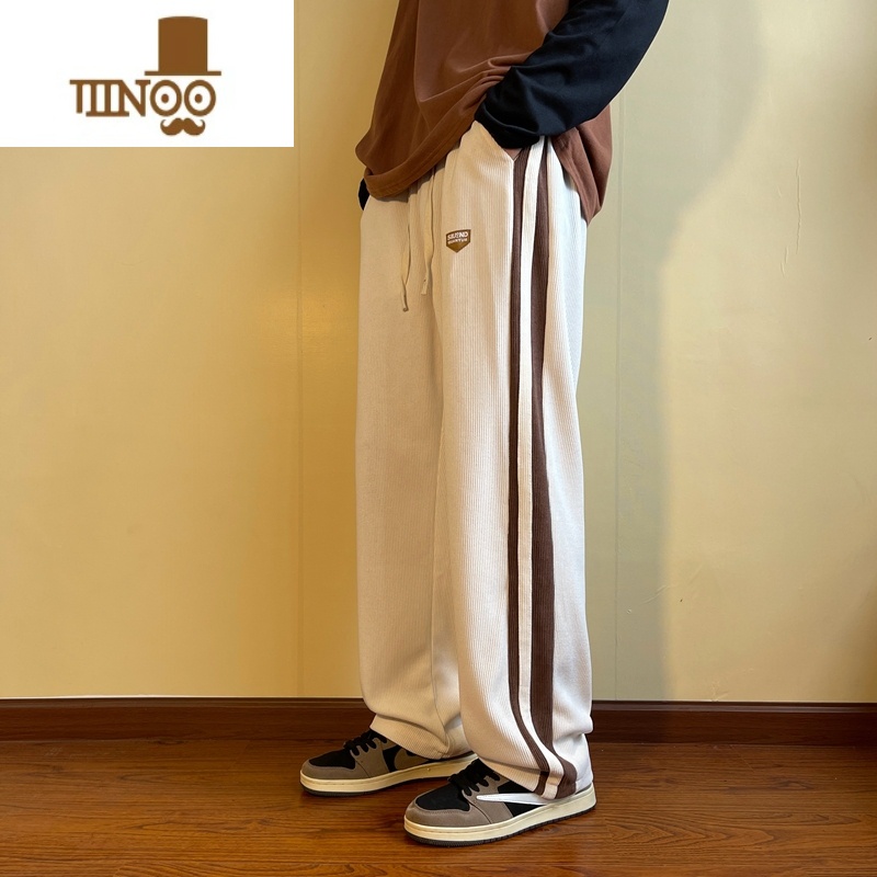 YANXU灯芯绒美式复古裤子男秋季新款高街拖地垂感潮牌直筒运动休闲长裤高清大图